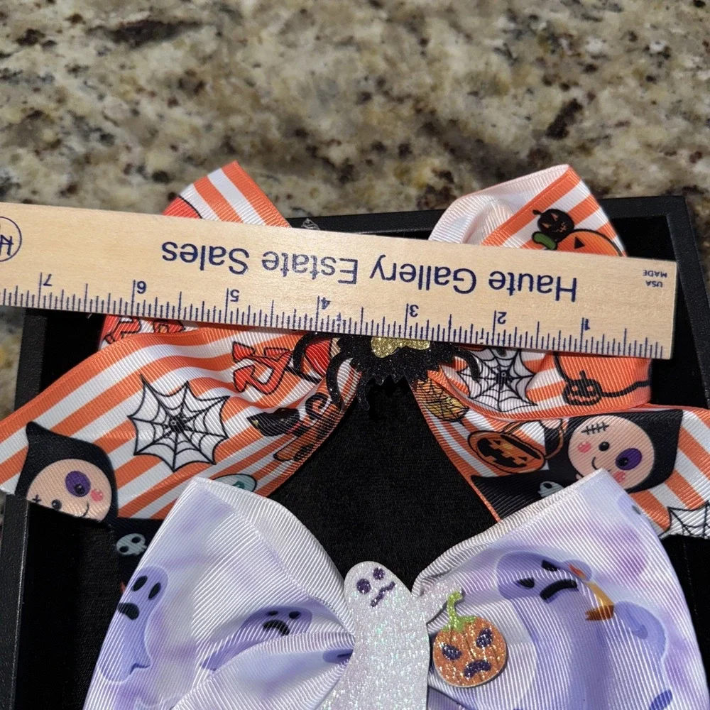3Halloween Girls Hair Bows Black‎ Orange Pumpkins, Bats Ghost Spider (3).  4950